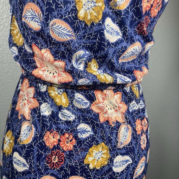 Whimsical Lucky Brand Maxi Dress Blue Festivals Boho Floral Slit Front XS - Picture 7 of 9